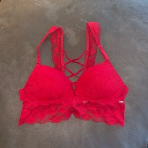 PINK Lace Bralette- Size S Red